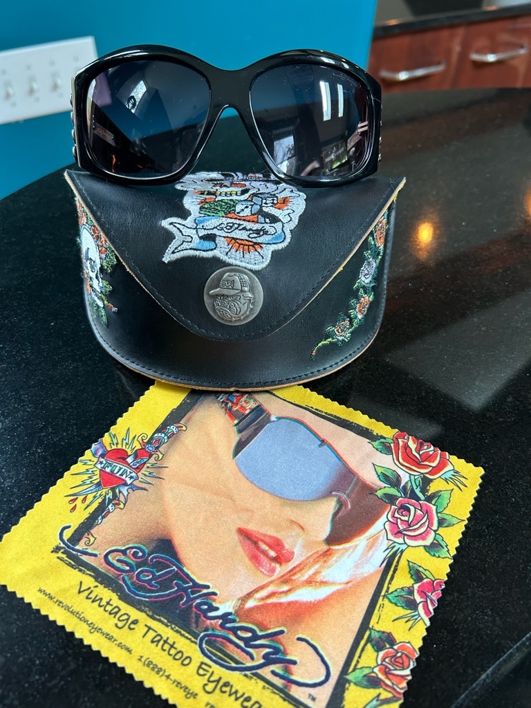 Ed Hardy Black Oversized Women's Sunglasses With Tattoo-Style Case